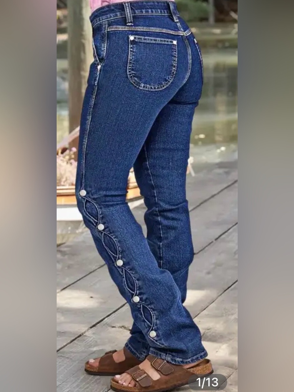 Classic Dark Blue High-Rise Women’s Jeans with Side Button Detail
